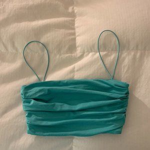 Oh Polly Frill Seeker Ruched Crop Top in Turquoise